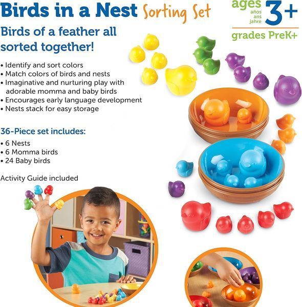 Развивающая игрушка Learning Resources Birds in a Nest Sorting Птички в гнездах, сортер Монтессори LER5554 фото