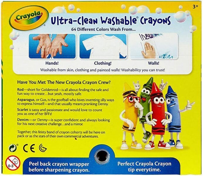 Набор восковых карандашей Crayola Crayons Ultra-Clean Washable Смываемые Крайоны 64 шт  5232870001 фото